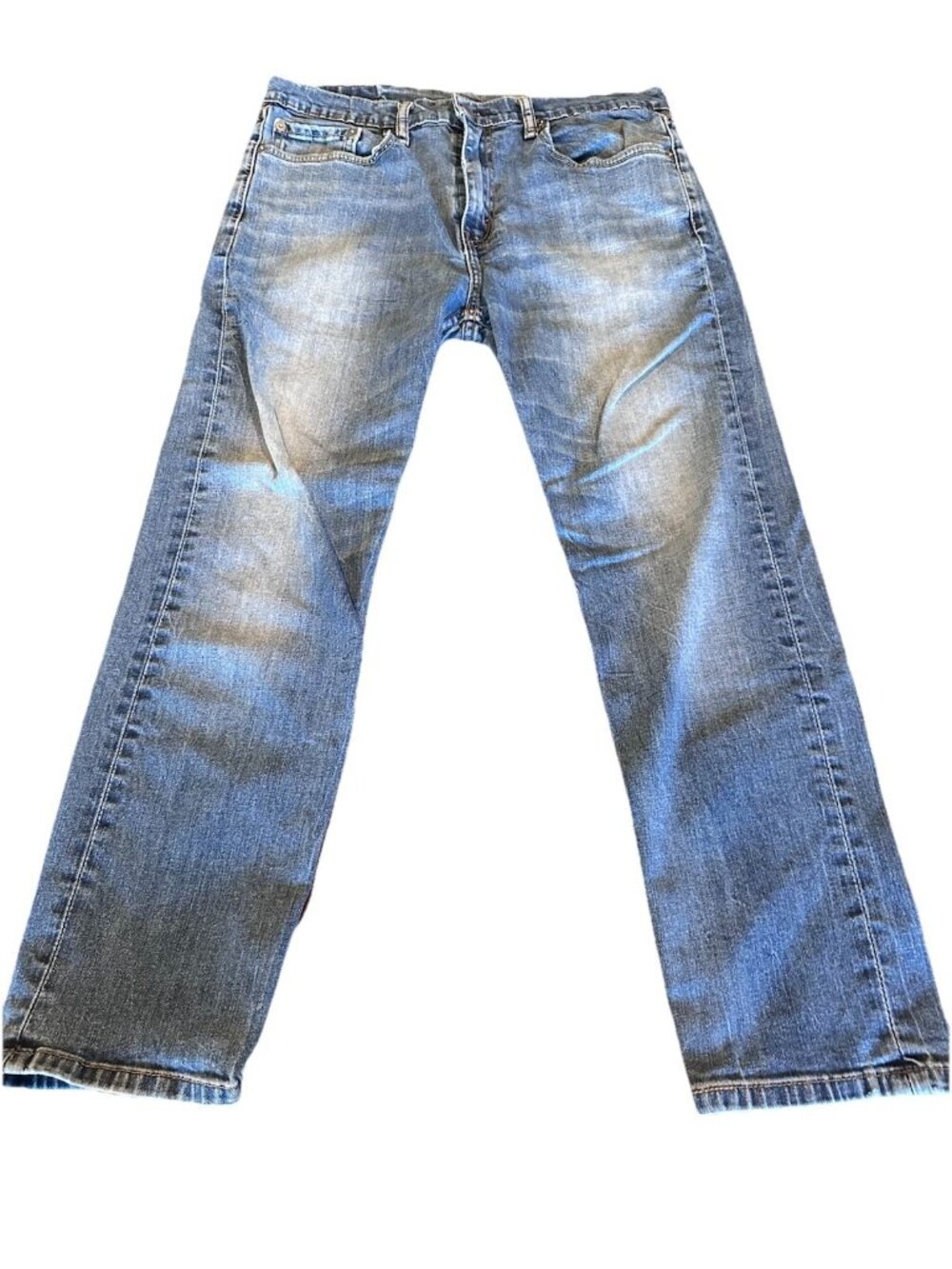 Levi's 502™ Regular Straight Leg Blue Jeans Unisex 34x26 Naturally Distressed